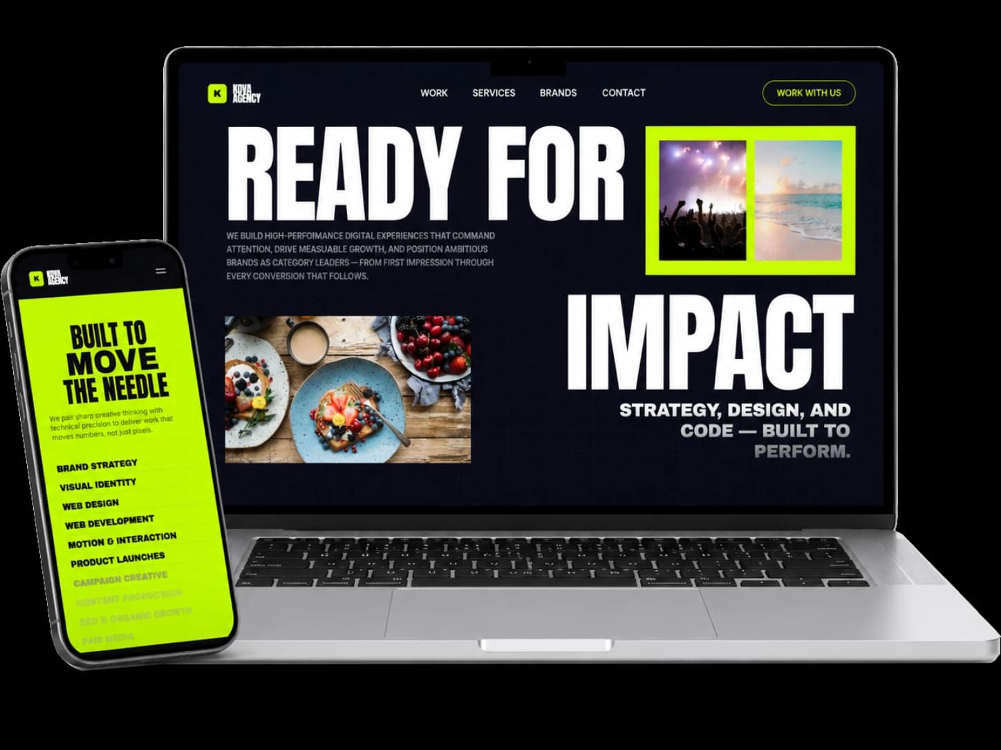 Kova Agency homepage on a MacBook